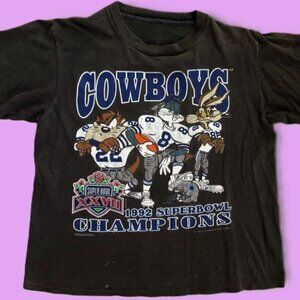 VTG 1992 Dallas Cowboys Super Bowl Champs Looney Tunes NFL T Shirt